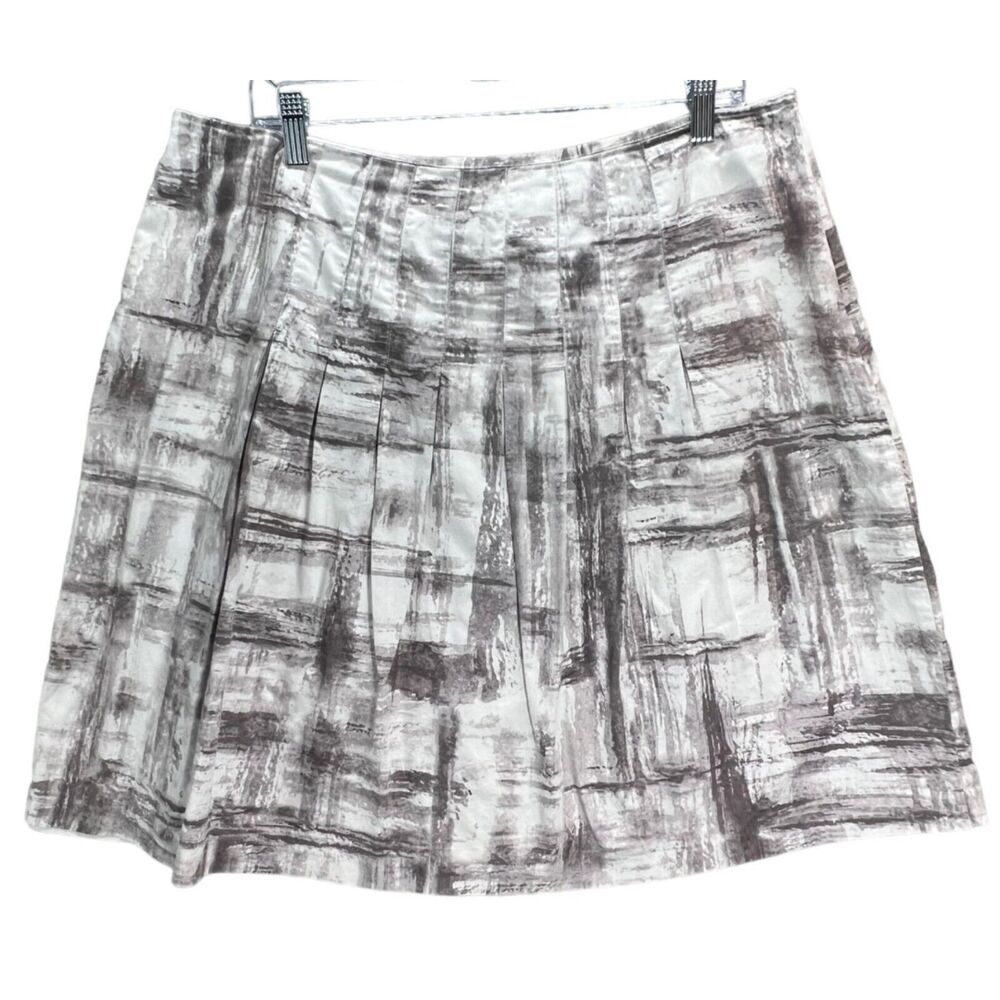 Chicos Skirt Womens XL Gray White Abstract Pleated A Line Side Zip Lined Coastal